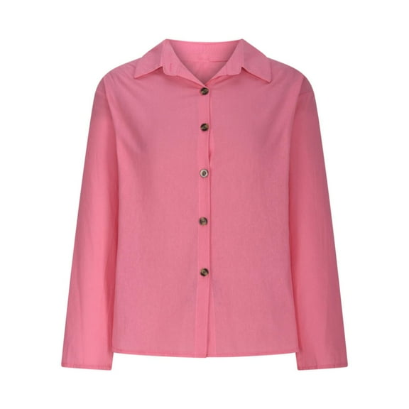 AherBiu Long Sleeve Shirts for Women Cotton Linen Tops Lightweight Button down Lapel V Neck Blouse