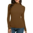 thumbnail image 1 of AherBiu Long Sleeve Shirts for Women High Neck Slim Fitted Stretchy Comfy Basic Layer Tshirts Blouse, 1 of 4