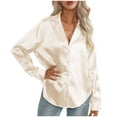 thumbnail image 1 of AherBiu Long Sleeve Shirts for Women Satin Button Lapel V Neck Ladies Business Blouse Work Tops, 1 of 6