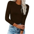 thumbnail image 1 of AherBiu Long Sleeve Shirts for Women Undershirt Crewneck Comfy Basic Layer Tops Blouse Solid Color, 1 of 6