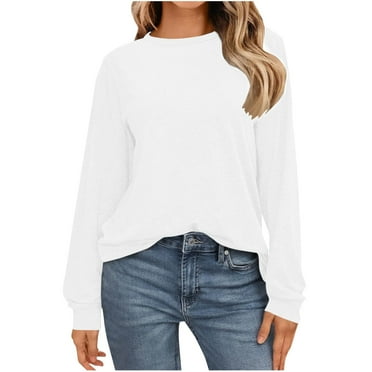 AherBiu Long Sleeve Tops for Women Basic T Shirts Plain Crewneck Lightweight Top Tees Solid Color