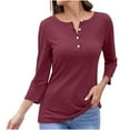 thumbnail image 1 of AherBiu Long Sleeve Tops for Women Button Notch V Neck Pullover Top Tees Tshirts Comfy Basic Blouse, 1 of 5