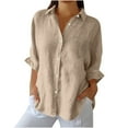 thumbnail image 1 of AherBiu Long Sleeve Tops for Women Button down Shirts Cotton Linen Lapel V Neck Lightweight Summer Blouse, 1 of 6