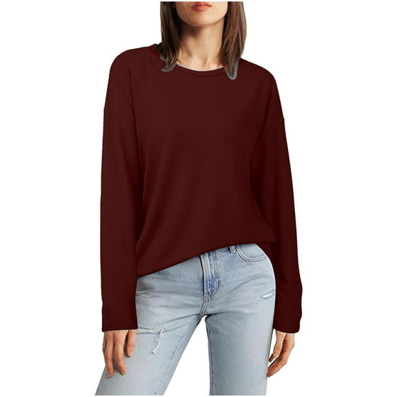 AherBiu Long Sleeve Tops for Women Casual Loose T Shirts Pullover Crewneck Basic Layer Top Tees Blouse