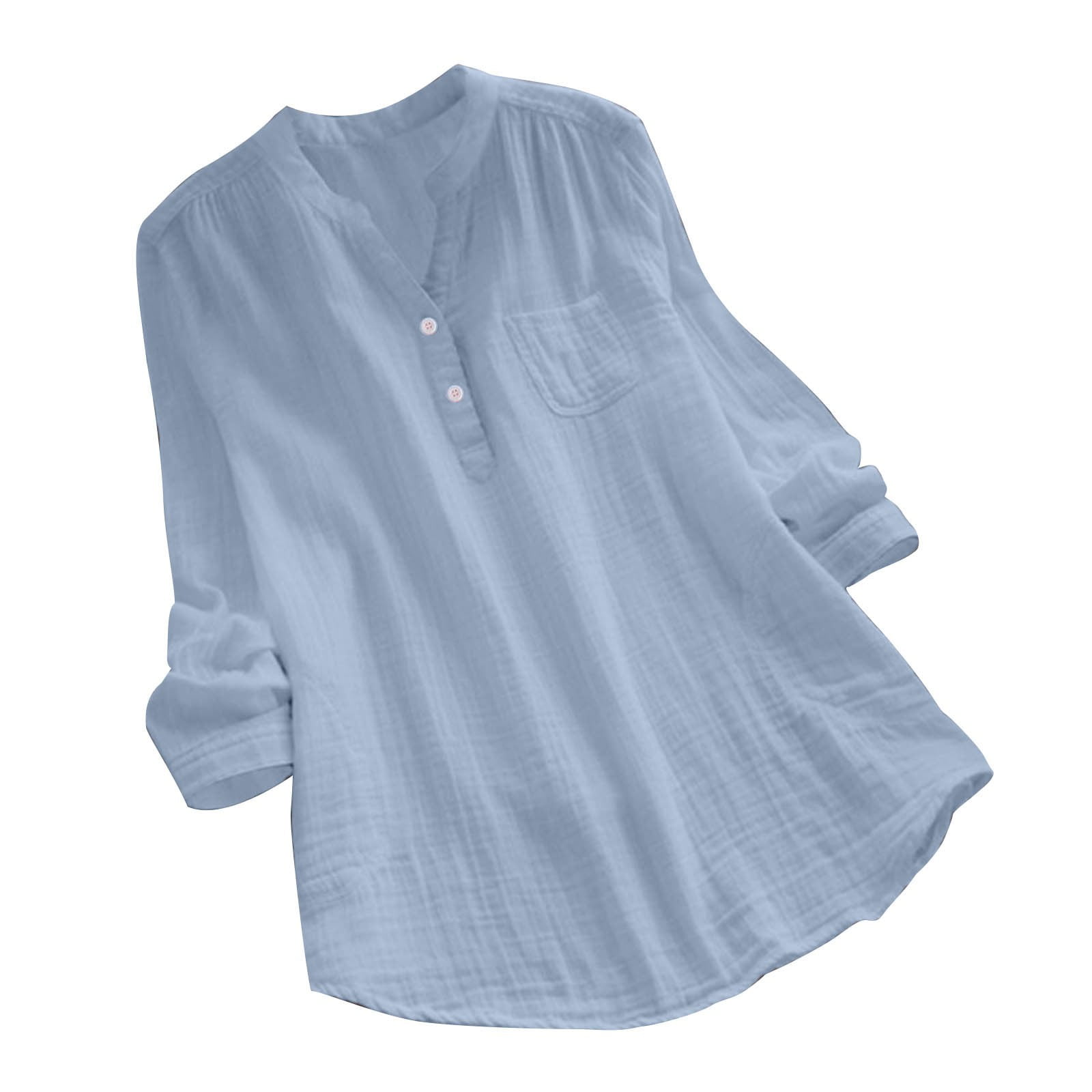 AherBiu Long Sleeve Tops for Women Cotton Linen Shirts 1/4 Button V ...