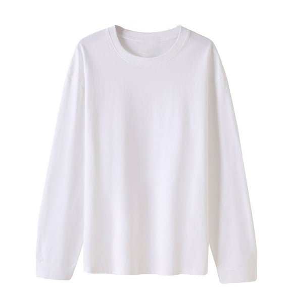AherBiu Long Sleeve Tops for Women Crewneck Casual Loose Cotton T-Shirt Basic Comfy Top Tees Solid Color