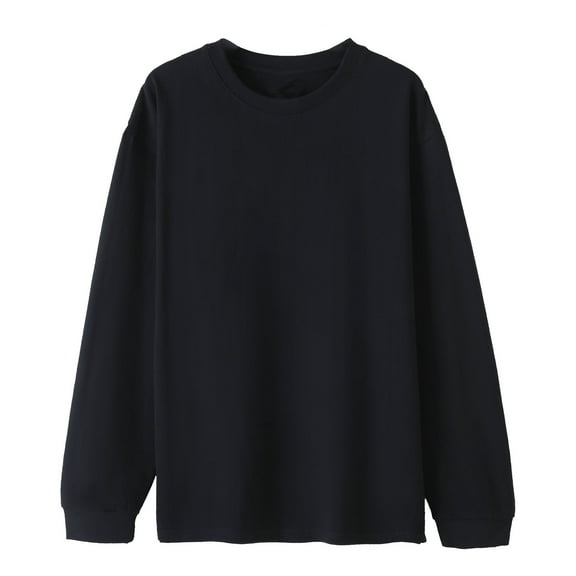 AherBiu Long Sleeve Tops for Women Crewneck Casual Loose Cotton T-Shirt Basic Comfy Top Tees Solid Color