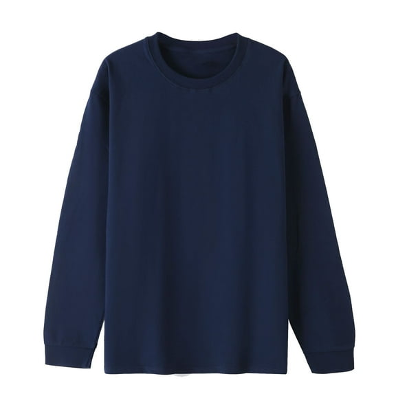 AherBiu Long Sleeve Tops for Women Crewneck Casual Loose Cotton T-Shirt Basic Comfy Top Tees Solid Color