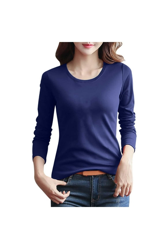 Long Sleeve Tops for Women Crewneck Comfy Plain Top Tees Shirt Fall Casual Basic Layer Undershirt