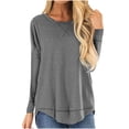 thumbnail image 1 of AherBiu Long Sleeve Tops for Women Crewneck Fall Casual Tunic Tops to Wear with Leggings Irregular Hem Shirts, 1 of 2