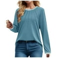 thumbnail image 1 of AherBiu Long Sleeve Tops for Women Crewneck Ruched Loose Fall Casual Fitted Pullover Tops Blouse, 1 of 4