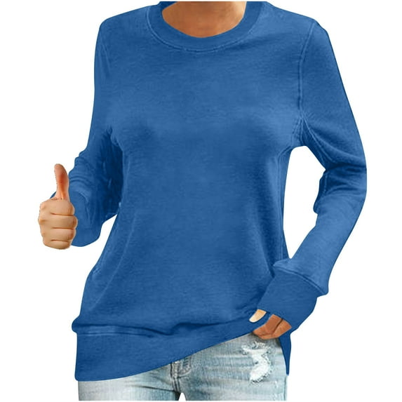 AherBiu Long Sleeve Tops for Women Crewneck Sweatshirt Basic Solid Color Top Tees Shirt Tshirts Pullover