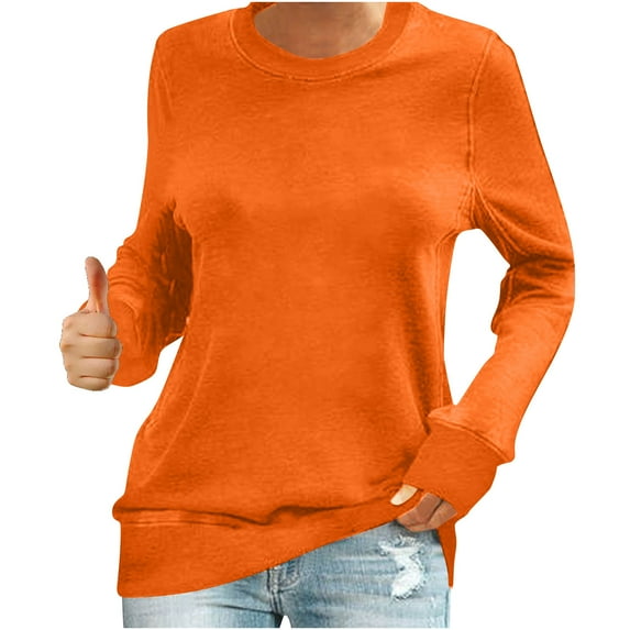 AherBiu Long Sleeve Tops for Women Crewneck Sweatshirt Basic Solid Color Top Tees Shirt Tshirts Pullover