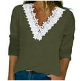 thumbnail image 1 of AherBiu Long Sleeve Tops for Women Lace V Neck Fall Casual Loose Basic T Shirts Blouse Comfy Plain Tees, 1 of 6