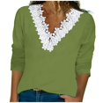 thumbnail image 1 of AherBiu Long Sleeve Tops for Women Lace V Neck Fall Casual Loose Basic T Shirts Blouse Comfy Plain Tees, 1 of 6
