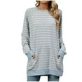 thumbnail image 1 of AherBiu Long Sleeve Tops for Women Striped Crewneck Fall Casual Loose Pullover T Shirts with Pockets, 1 of 1