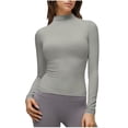 thumbnail image 1 of AherBiu Long Sleeve Tops for Women Turtleneck T-Shirt Slim Fitted Stretch Basic Layer Top Tees Comfy Undershirt Gray,Small, 1 of 9