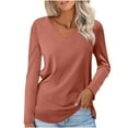 thumbnail image 1 of AherBiu Long Sleeve Tops for Women V Neck Basic Comfy T Shirts Casual Loose Stretchy Top Tees Solid Color, 1 of 5