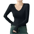 thumbnail image 1 of AherBiu Long Sleeve Tops for Women V Neck Basic Layer T Shirts Slim Fitted Tees Comfy Blouse Undershirt, 1 of 4