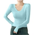 thumbnail image 1 of AherBiu Long Sleeve Tops for Women V Neck Basic Layer T Shirts Slim Fitted Tees Comfy Blouse Undershirt, 1 of 4