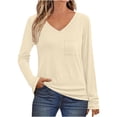 thumbnail image 1 of AherBiu Long Sleeve Tops for Women V Neck Comfy Fitted T Shirts Casual Basic Top Tees with Pocket, 1 of 5