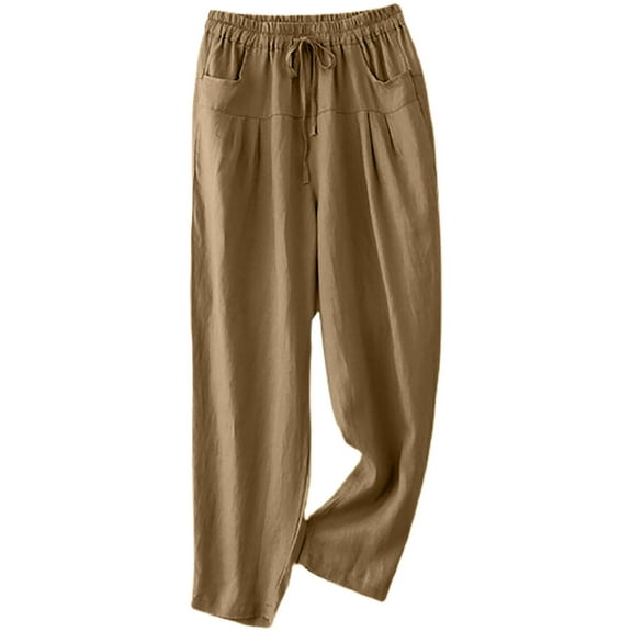 AherBiu Lounge Pants for Women Elastic Drawstring High Waisted Tapered Leg Summer Lightweigh Trousers
