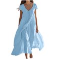 thumbnail image 1 of AherBiu Maxi Dresses for Women Cotton Linen Boho Dress V Neck Short Sleeve Flowy Lightweight Summer Dresses, 1 of 6