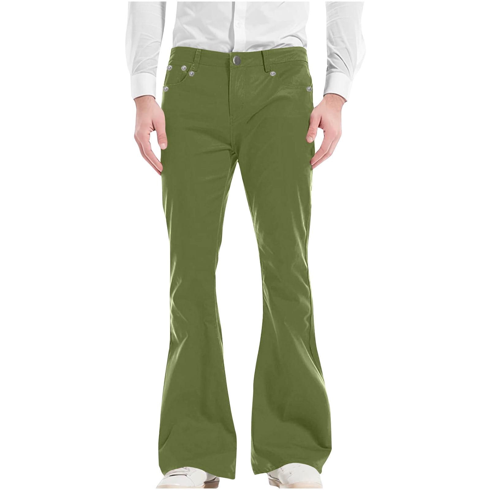 AherBiu Mens Vintage Flare Pants High Waisted Solid Color Retro