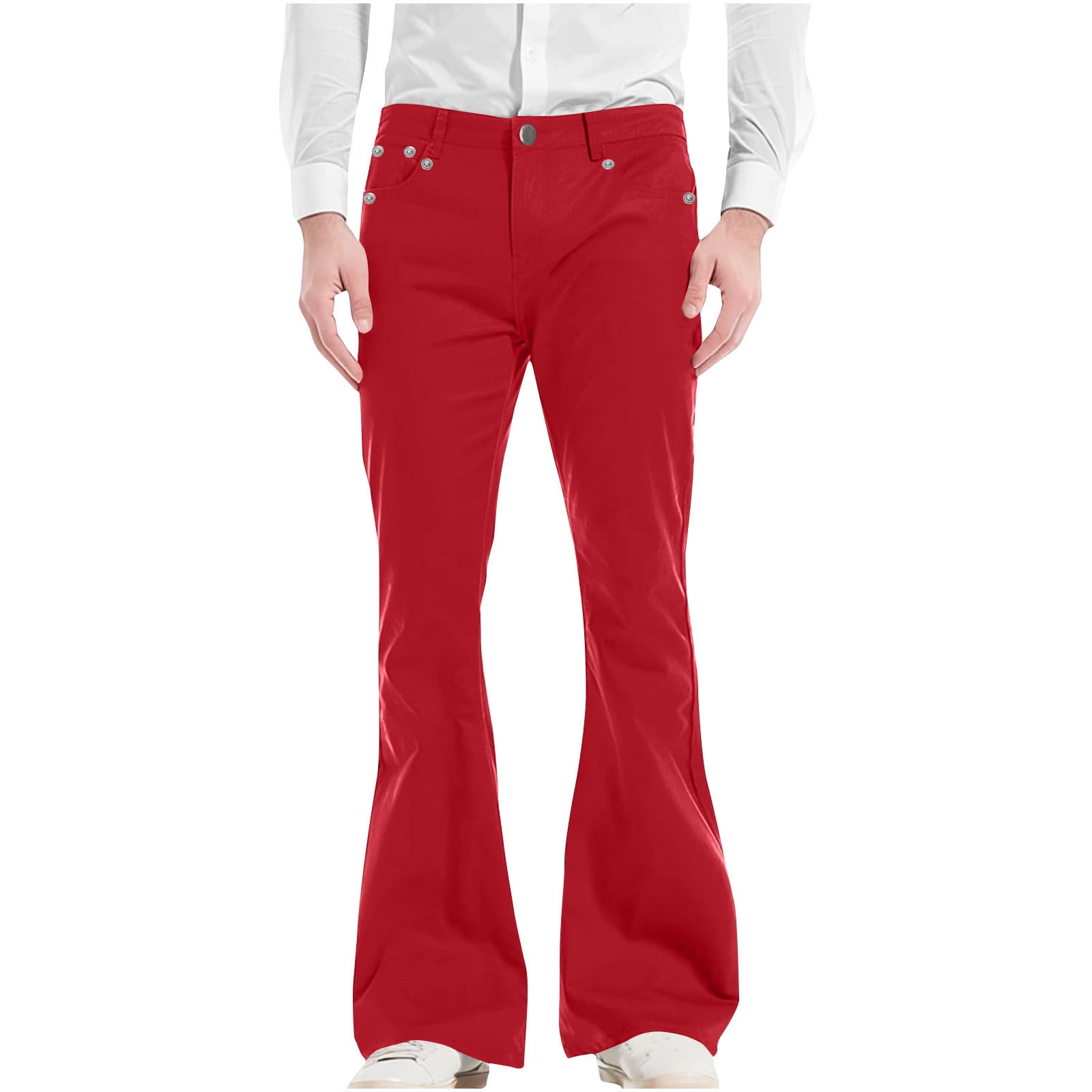 AherBiu Mens Vintage Flare Pants High Waisted Solid Color Retro