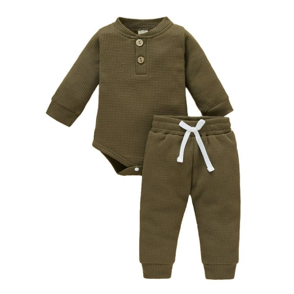 AherBiu Newborn Baby Clothes 2 Piece Outfits Long Sleeve Rompers Overalls with Pants Unisex Infant Sets
