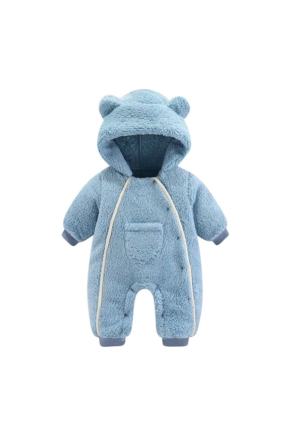Newborn Baby Infant Fleece Jumpsuits Long Sleeve Button up Cute Ear Hooded Fuzzy Plush Rompers