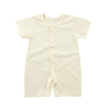AherBiu Newborn Baby Rompers Cotton Short Sleeve Button up Crewneck Unisex Infant Summer Jumpsuits