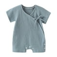 thumbnail image 1 of AherBiu Newborn Baby Short Jumpsuit Button up Leg Wrap-Tie Short Sleeve Rompers Unisex Infant 1 Piece Outfits, 1 of 3
