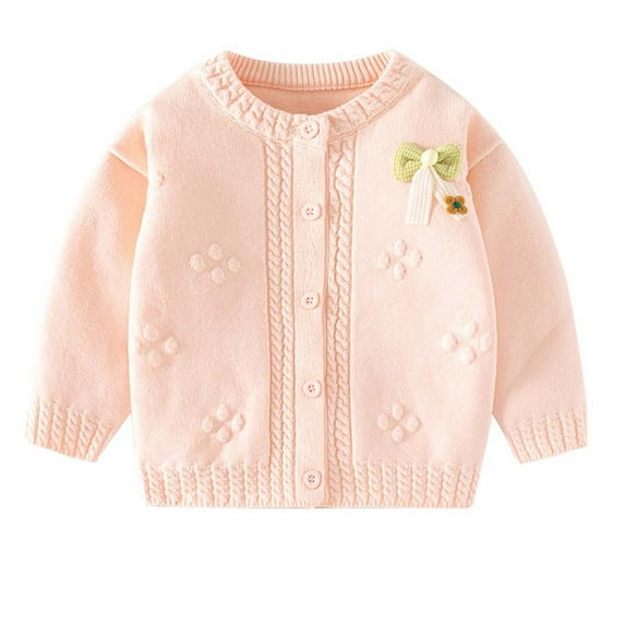 AherBiu Newborn Infant Baby Clothes Girls Cardigan Button down Knitted Open Front Sweater Long Sleeve Tops