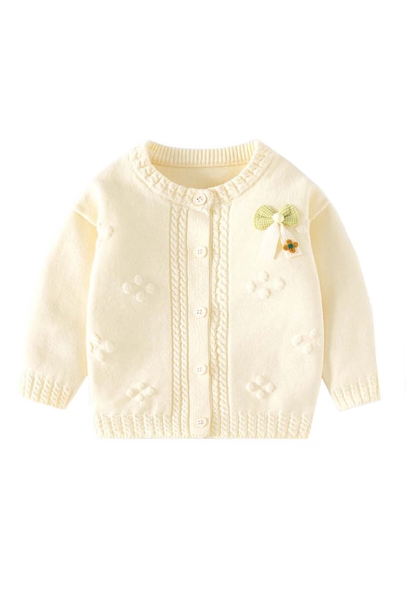 Newborn Infant Baby Clothes Girls Cardigan Button down Knitted Open Front Sweater Long Sleeve Tops
