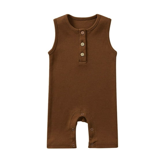 AherBiu Newborn Infant Baby Clothes Sleeveless Short Rompers Open Leg Button Crewneck Comfy Jumpsuit Playsuit