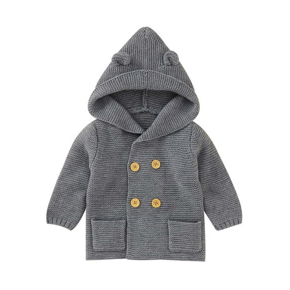 AherBiu Newborn Infant Gender Neutral Baby Clothes Knitted Cardigans Double Breasted Hooded Sweater Outwear Coat
