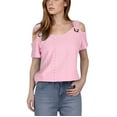 thumbnail image 1 of AherBiu Off Shoulder Tops for Women Eyelet Short Sleeve V Neck Summer Vacation Beach Wear Shirts Blouse, 1 of 7