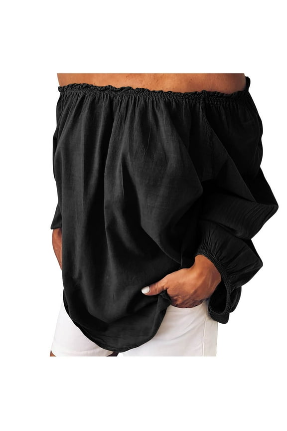 Off Shoulder Tops for Women Plus Size Long Sleeve Dressy Casual Cute Blouse Ladies Sexy Shirts