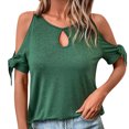 thumbnail image 1 of AherBiu Off Shoulder Tops for Women Short Sleeve Keyhole Crewneck Summer Casual Loose Shirts Blouse, 1 of 9