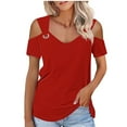 thumbnail image 1 of AherBiu Off Shoulder Tops for Women Short Sleeve V Neck Low Cut Summer Casual Loose Tunic Shirts Blouse, 1 of 7