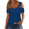 thumbnail image 1 of AherBiu Off Shoulder Tops for Women Short Sleeve V Neck Low Cut Summer Casual Loose Tunic Shirts Blouse, 1 of 7