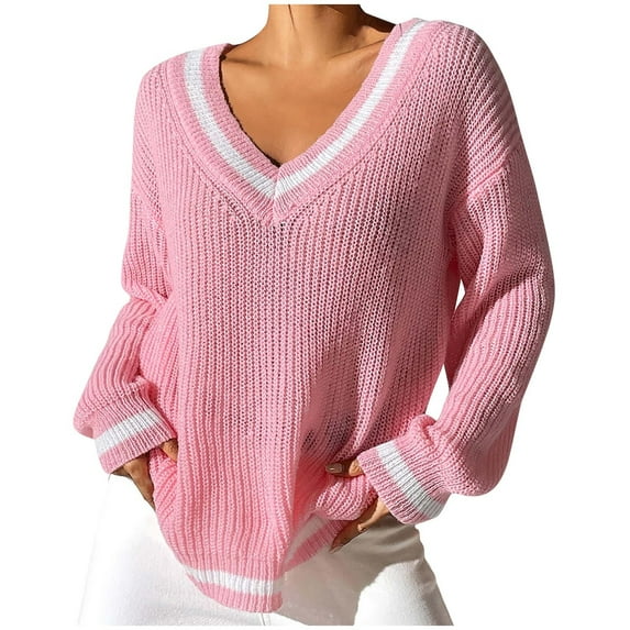 AherBiu Oversized Sweaters for Women Long Sleeve V Neck Knitwear Pullover Tops Fall Casual Loose Sweater