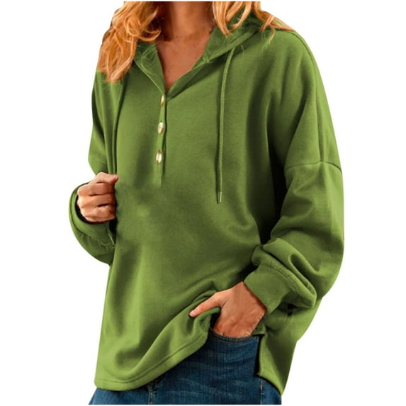 AherBiu Oversized Sweatshirt Hoodies for Women Quarter Button Pullover Casual Loose Long Sleeve Tops
