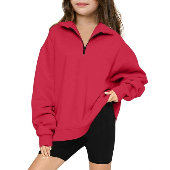 AherBiu Oversized Sweatshirt for Teen Girls Half Zipper Collared Long Sleeve Tops Drop Shoulder Pullover