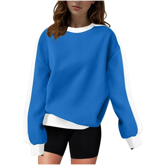 AherBiu Oversized Sweatshirt for Women Color Blocked Crew Neck Drop Shoulder Lightfleece Lined Pullover Tops