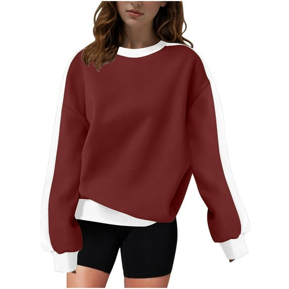 AherBiu Oversized Sweatshirt for Women Color Blocked Crew Neck Drop Shoulder Lightfleece Lined Pullover Tops