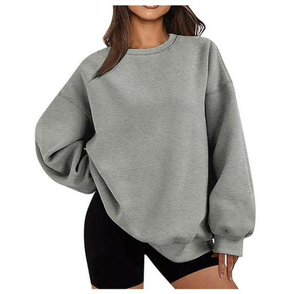 AherBiu Oversized Sweatshirt for Women Crewneck Sweatshirt Long Sleeve Tops Drop Shoulder Pullover Tops