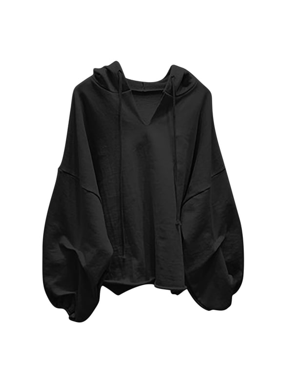 Oversized Sweatshirt for Women V Neck Hoodie Long Sleeve Tops Drop Shoulder Casual Loose Pullover