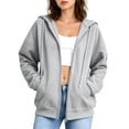 thumbnail image 1 of AherBiu Oversized Sweatshirt for Women Zip up Long Sleeve Drop Shoulder Drawstring Hooded Jacket Outerwear with Pockets(XX-Large,Gray-01), 1 of 7